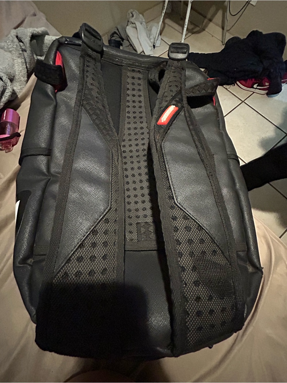 Men's Black Backpack with Padded Back and Red Accent